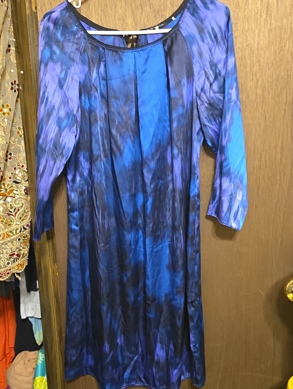 Blue and Black Tie-Dye Shift Dress